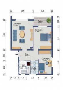 Grundriss Tempelhof | Bezugsfrei | Charmante 3-Zimmerwohnung | S�dbalkon | Duschbad | Pkw-Stellplatz |